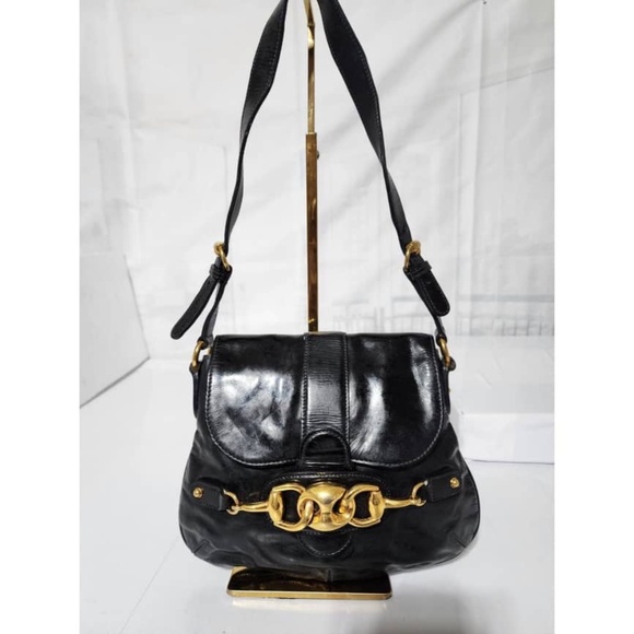 Authentic Gucci Vintage Patent Wave Flap Shoulder Bag Black - Picture 1 of 15